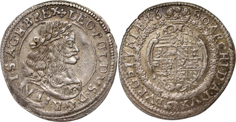 Austria, Leopold I, 6 Kreuzer 1680, Graz Edge clip. Końcówka blachy. Reference: ...