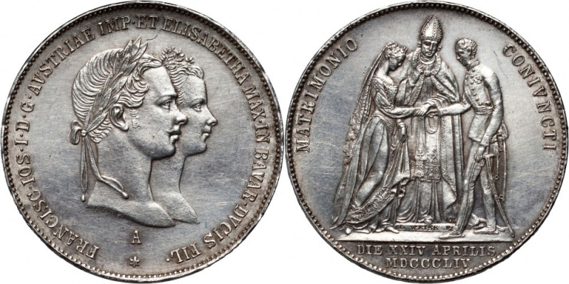 Austria, Franz Joseph I, Gulden 1854 A, Wedding of Franz Joseph I, Vienna Slight...