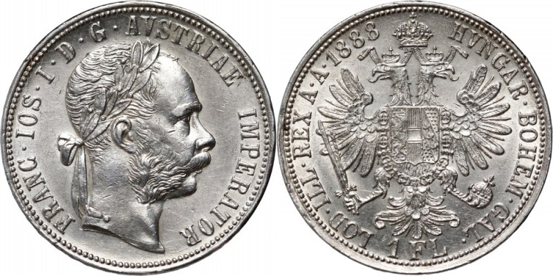 Austria, Franz Joseph I, Florin 1888, Vienna Reflective surfaces. Z dużą ilością...