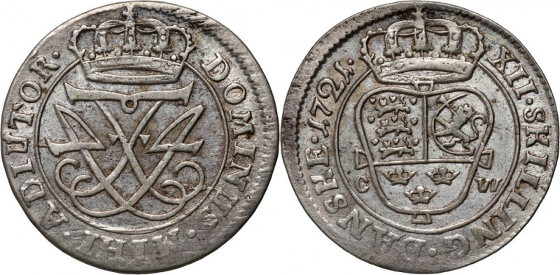 Dania, Frederick IV, 12 Skilling 1721 CW, Copenhagen Reference: KM #521
Grade: ...