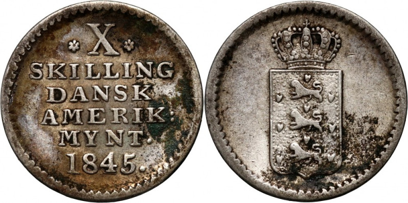 Danish West Indies, Christian VIII, 10 Skilling 1845 Traces of corrosion. Drobna...