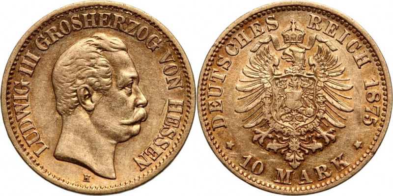 Germany, Hessen-Darmstadt, Ludwig III, 10 Mark 1875 H, Darmstadt Gold 3,92 g. Zł...