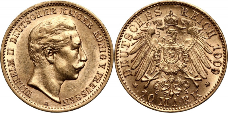 Germany, Prussia, Wilhelm II, 10 Mark 1909 A, Berlin Gold 3,97 g. Some scratches...