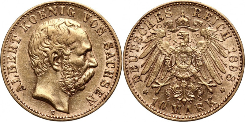 Germany, Saxony, Albert, 10 Mark 1898 E Gold 3,93 g. Złoto 3,93 g. Reference: Fr...