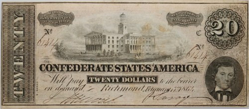 Confederate States of America, Richmond, 20 Dollars 17.02.1864, series C Number ...