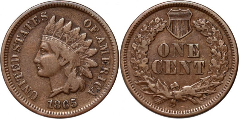 United States of America, 1 Cent 1865, Indian Head Cent, fancy 5 Variation with ...