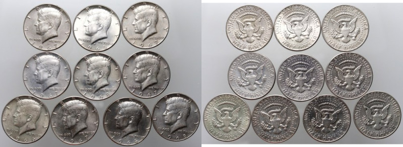 USA, 10 x 1/2 Dollar set 1966-1968, Kennedy Half Dollar 
Grade: od 3+ do 1- 
...