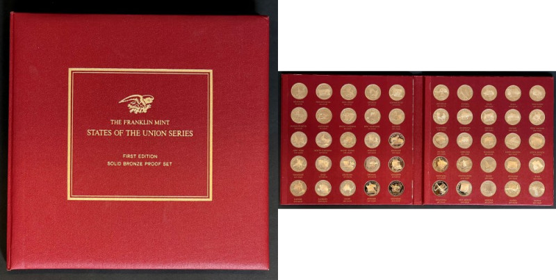 Zestaw 50 lustrzanych medali ze Stanami USA, Franklin Mint, Proof set Seria pami...