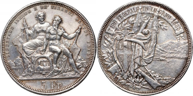 Switzerland, 5 Francs 1883, Lugano, Shooting Festival Silver 24,78 g. Srebro 24,...