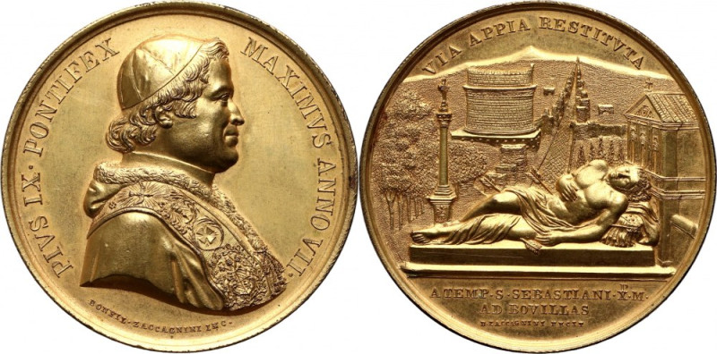 Vatican, Pius IX, Medal from 1852, Restoration of the monuments on the Appian Wa...