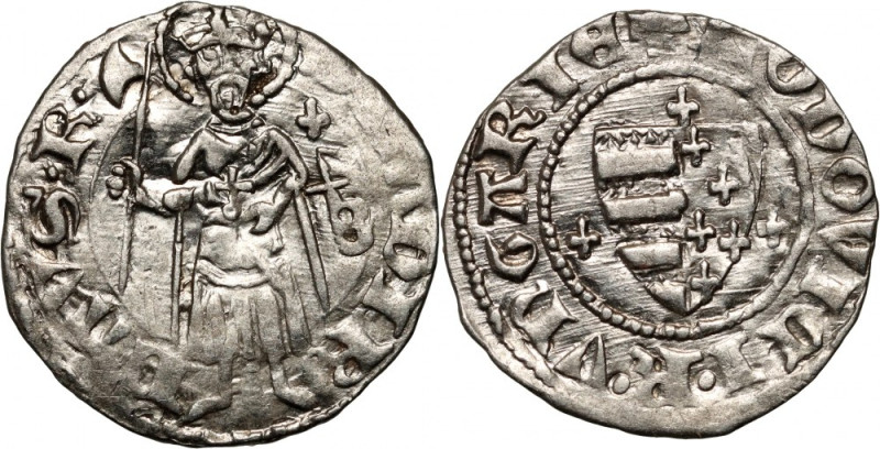 Hungary, Louis Anjou 1342-1382, Denar Weight 0,57 g. St. Ladislaus denier. Louis...