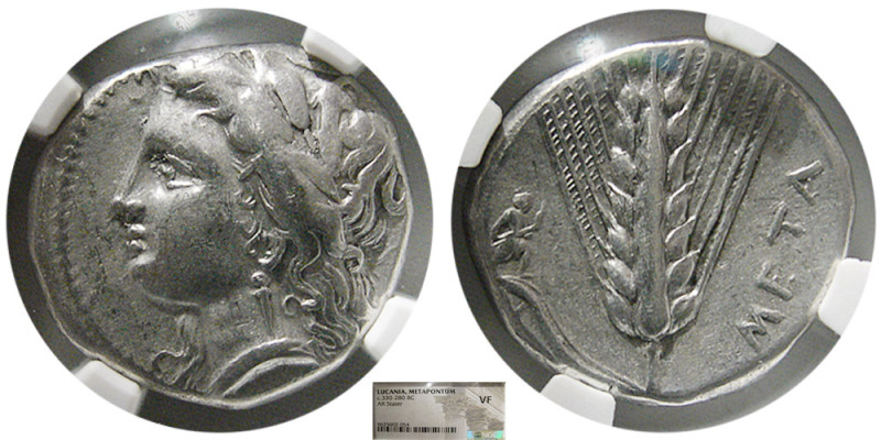 LUCANIA, Metapontum. Circa 330-280 BC. AR Stater. NGC-VF. Head of Demeter left, ...