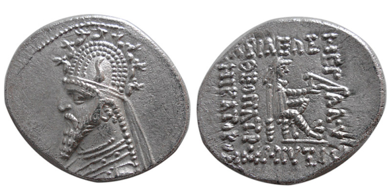 KINGS of PARTHIA. Gotarzes. 95-70 BC. AR Drachm (3.87 gm; 20 mm). Bust left, wea...