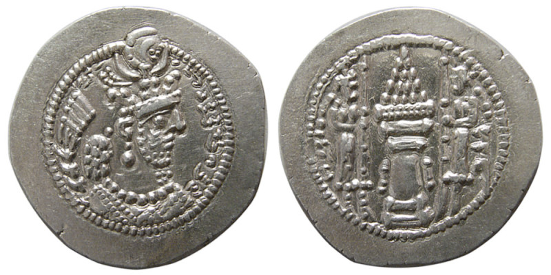 SASANIAN KINGS, Yazdgird II, 438-457 AD. AR Drachm (4.18 gm; 30 mm). Standard is...