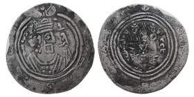 ARAB-SASANIAN; Sakastan series, Khosrau type. Year 120. AR Dirham.