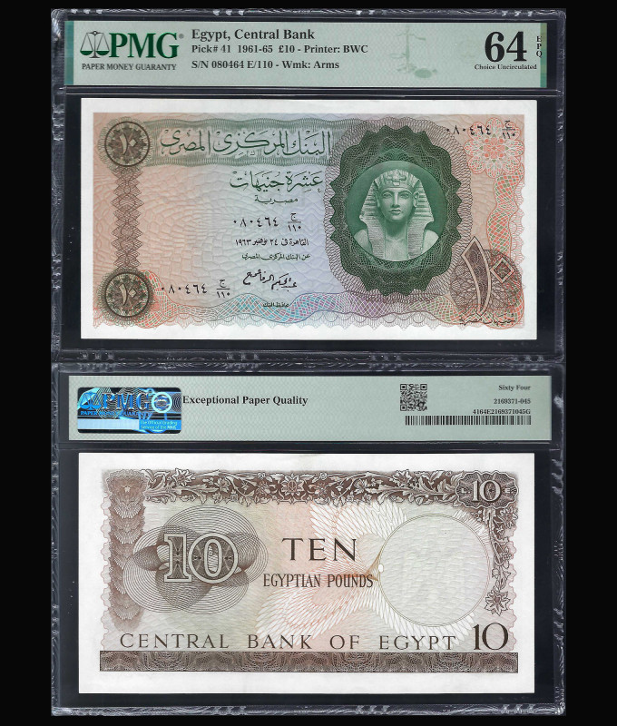 EGYPT, Central Bank. Ten Pounds bank note. Pick # 41. 1961-65. Printer: BWC. Wat...