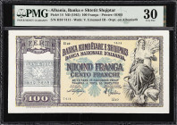 ALBANIA. Lot of (2). Banka E Shtetit Shqiptar. 100 Franga & 1000 Leke, ND (1945) & 1949. P-14 & 27A. PMG Very Fine 30 & About Uncirculated 50.
Includ...