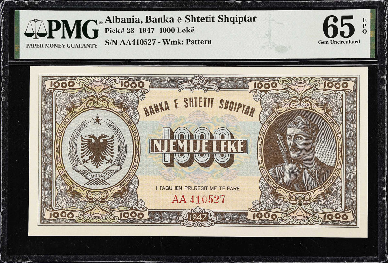 ALBANIA. Banka E Shtetit Shqiptar. 1000 Leke, 1947. P-23. PMG Gem Uncirculated 6...