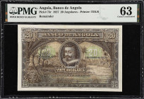 ANGOLA. Banco de Angola. 20 Angolares, 1927. P-73r. Remainder. PMG Choice Uncirculated 63.
Printed by TDLR. Remainder. 1st June, 1927. Benevides depi...