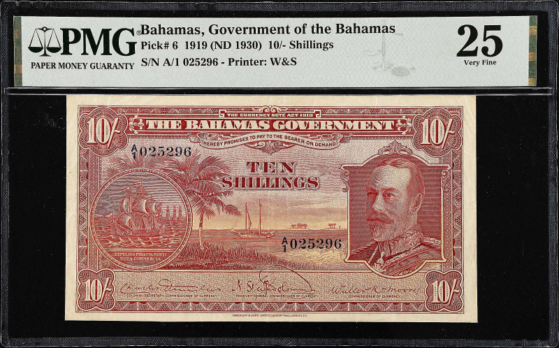 BAHAMAS. Bahamas Government. 10 Shillings, 1919 (ND 1930). P-6. PMG Very Fine 25...