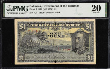 BAHAMAS. Bahamas Government. 1 Pound, 1919 (ND 1930). P-7. PMG Very Fine 20.
Printed by W&S. King George V at right, seal at left. An often elusive 1...