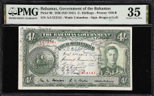 BAHAMAS. Bahamas Government. 4 Shillings, 1936 (ND 1941). P-9b. Short Snorter. PMG Choice Very Fine 35.
Printed by TDLR. Watermark of Columbus. Signa...