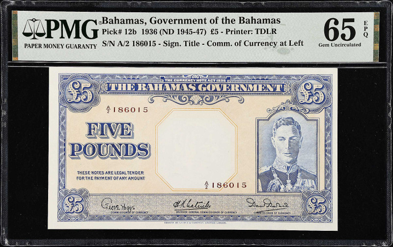 BAHAMAS. Bahamas Government. 5 Pounds, 1936 (ND 1945-47). P-12b. PMG Gem Uncircu...