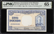 BAHAMAS. Bahamas Government. 5 Pounds, 1936 (ND 1945-47). P-12b. PMG Gem Uncirculated 65 EPQ.
Printed by TDLR. Signature title of Commissioner of Cur...