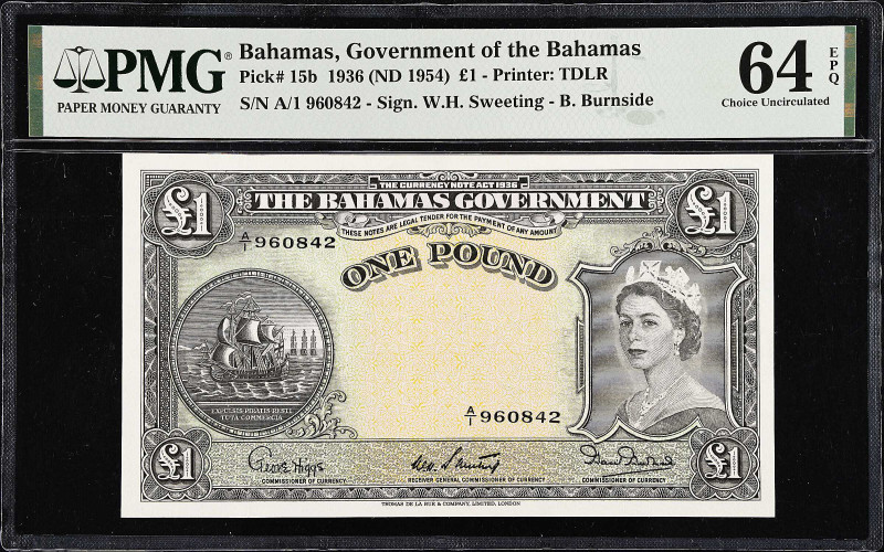 BAHAMAS. Bahamas Government. 1 Pound, 1936 (ND 1954). P-15b. PMG Choice Uncircul...