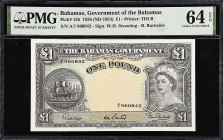BAHAMAS. Bahamas Government. 1 Pound, 1936 (ND 1954). P-15b. PMG Choice Uncirculated 64 EPQ.
Printed by TDLR. Signature combination of W.H. Sweeting ...
