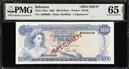 BAHAMAS. Lot of (8). Bahamas Government. 1/2 to 100 Dollars, 1965. P-17s, 18as, 19as, 20as, 22as, 23as, 24as & 25as. Specimens. PMG Gem Uncirculated 6...