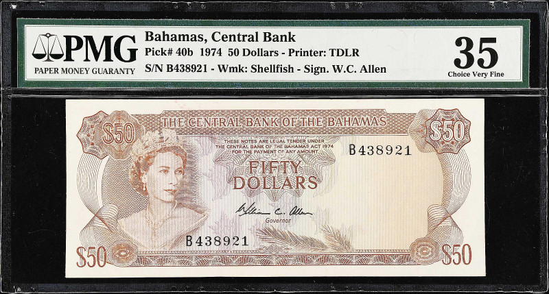 BAHAMAS. Central Bank of the Bahamas. 50 Dollars, 1974. P-40b. PMG Choice Very F...