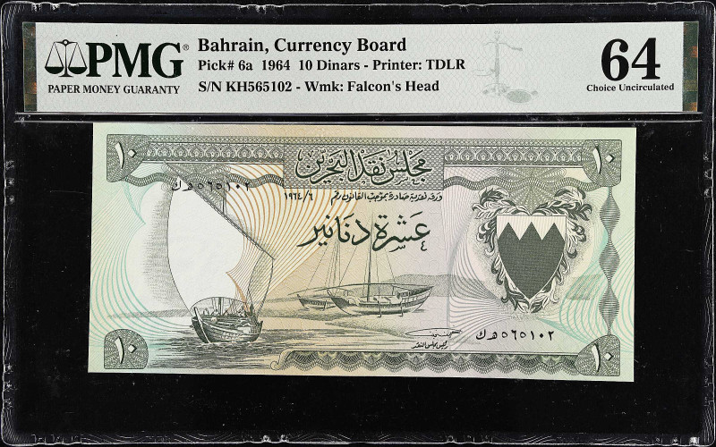 BAHRAIN. Bahrain Currency Board. 10 Dinars, 1964. P-6a. PMG Choice Uncirculated ...