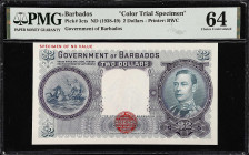 BARBADOS. Government of Barbados. 2 Dollars, ND (1938-49). P-3cts. Color Trial Specimen. PMG Choice Uncirculated 64.
Printed by BWC. Red specimen ove...