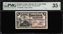 BELGIAN CONGO. Banque du Congo Belge. 1 Franc, 1914. P-3. PMG Choice Very Fine 35 EPQ.
An excellent example of a type most commonly seen well worn an...