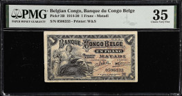 BELGIAN CONGO. Banque du Congo Belge. 1 Franc, 1914. P-3B. PMG Choice Very Fine 35.
A scarce and delightful Matadi issue. PMG comments "minor rust"....