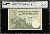 BELGIAN CONGO. Banque du Congo Belge. 20 Francs, 1929. P-10f. PMG Very Fine 25.
The scarce 1929 date elevates this excellent type note. Mildly circul...