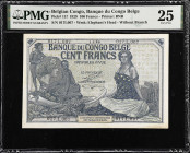 BELGIAN CONGO. Banque du Congo Belge. 100 Francs, 1929. P-11f. PMG Very Fine 25.
Belgian Congo's 100 Francs of the 1920s are a prized type note, as s...