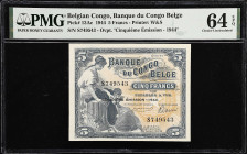 BELGIAN CONGO. Banque du Congo Belge. 5 Francs, 1944. P-13Ac. PMG Choice Uncirculated 64 EPQ.
A beautiful 5 Francs, fresh and Uncirculated. To date, ...