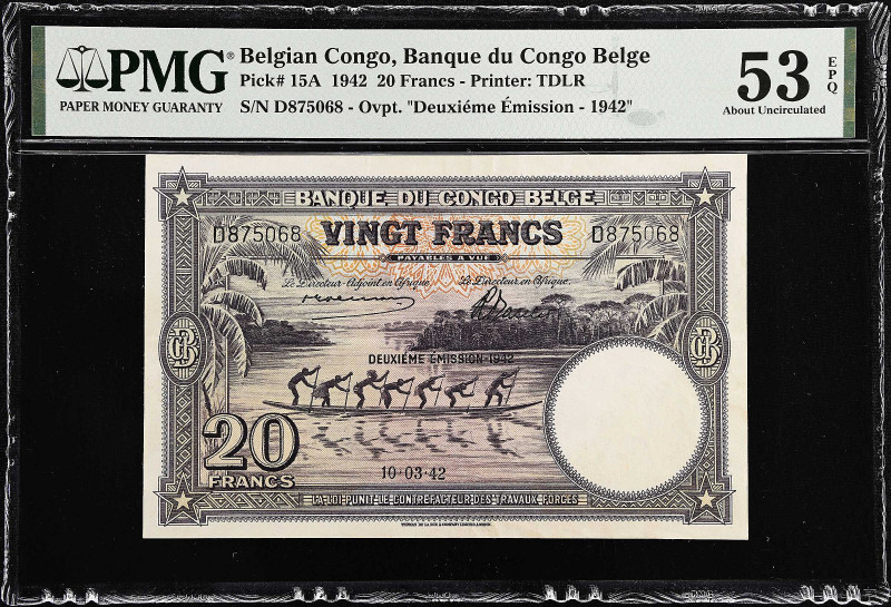 BELGIAN CONGO. Banque du Congo Belge. 20 Francs, 1942. P-15A. PMG About Uncircul...