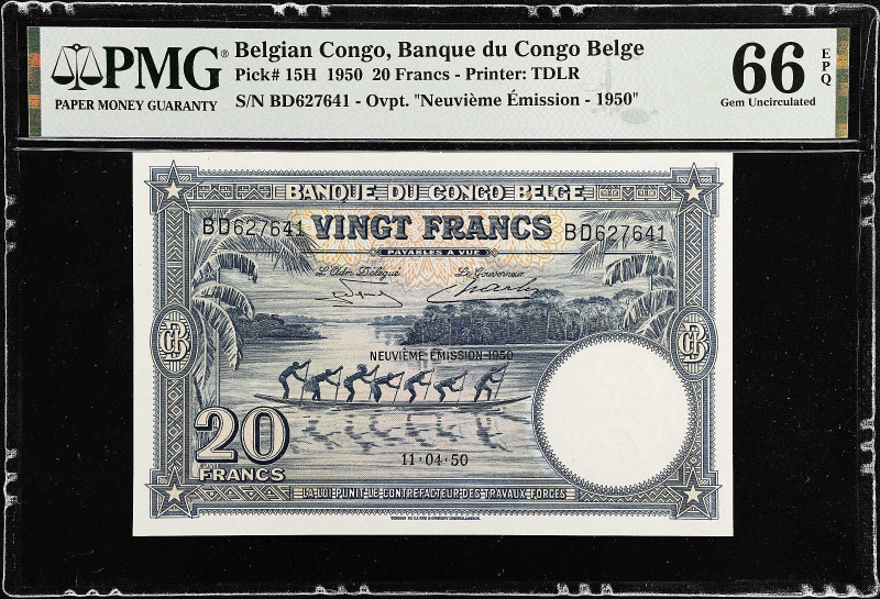 BELGIAN CONGO. Banque du Congo Belge. 20 Francs, 1950. P-15H. PMG Gem Uncirculat...