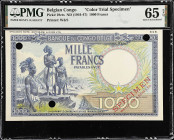 BELGIAN CONGO. Banque du Congo Belge. 1000 Francs, ND (1944-47). P-19cts. Color Trial Specimen. PMG Gem Uncirculated 65 EPQ.
British printer Waterlow...