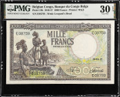 BELGIAN CONGO. Banque du Congo Belge. 1000 Francs, 1947. P-19b. PMG Very Fine 30 EPQ.
This banknote is one of the most famous and desirable of all Af...