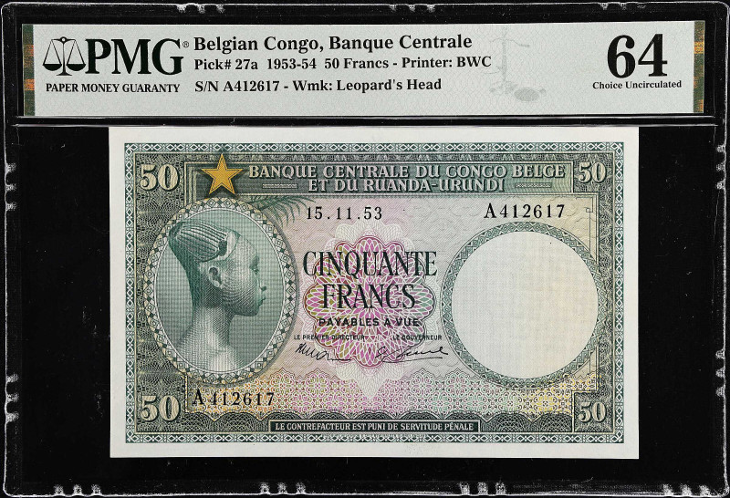 BELGIAN CONGO. Banque Centrale du Congo Belge et du Ruanda-Urundi. 50 Francs, 19...