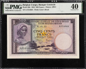 BELGIAN CONGO. Banque Centrale du Congo Belge et du Ruanda-Urundi. 500 Francs, 1955. P-28b. PMG Extremely Fine 40.
Printed by BWC. Watermark of lion'...