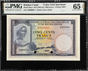 BELGIAN CONGO. Banque Centrale du Congo Belge et du Ruanda-Urundi. 500 Francs, ND (1953-55). P-28cts. Color Trial Specimen. PMG Gem Uncirculated 65 EP...