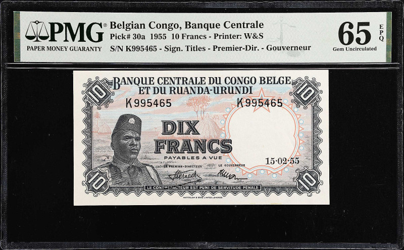 BELGIAN CONGO. Banque Centrale du Congo Belge et du Ruanda-Urundi. 10 Francs, 19...