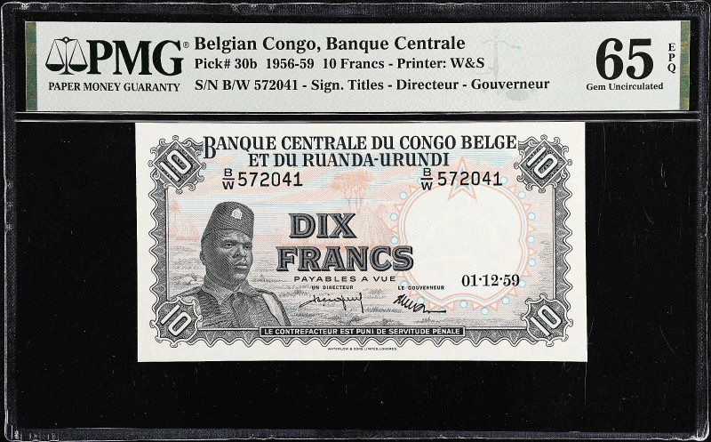 BELGIAN CONGO. Banque Centrale du Congo Belge et du Ruanda-Urundi. 10 Francs, 19...