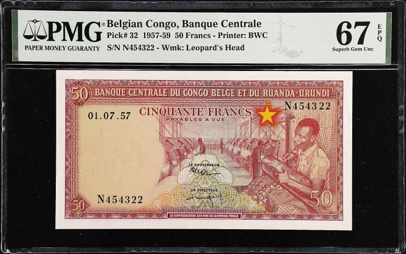 BELGIAN CONGO. Banque Centrale du Congo Belge et du Ruanda-Urundi. 50 Francs, 19...