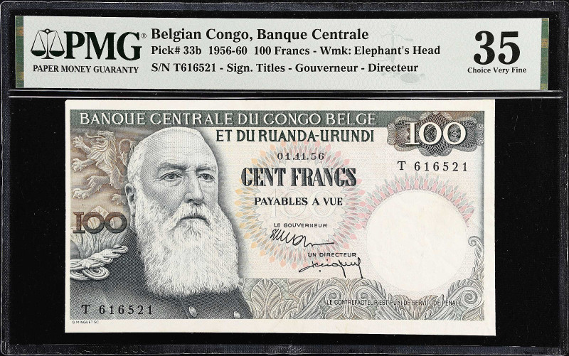 BELGIAN CONGO. Banque Centrale du Congo Belge et du Ruanda-Urundi. 100 Francs, 1...